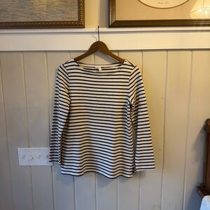 Eileen Fisher Navy and Cream Striped Lightweight Sweater, Size XS